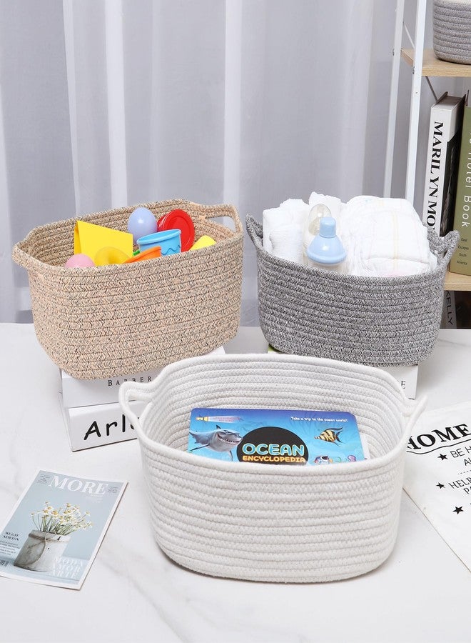 ABenkle Small Storage Basket with Handles, Cotton Rope Woven Dog Cat Toy Bin, Decorative Shelves Closet Organizing for Nursery Laundry Bedroom Bathroom, 14.2''x 11''x 5.1'' - Image 4